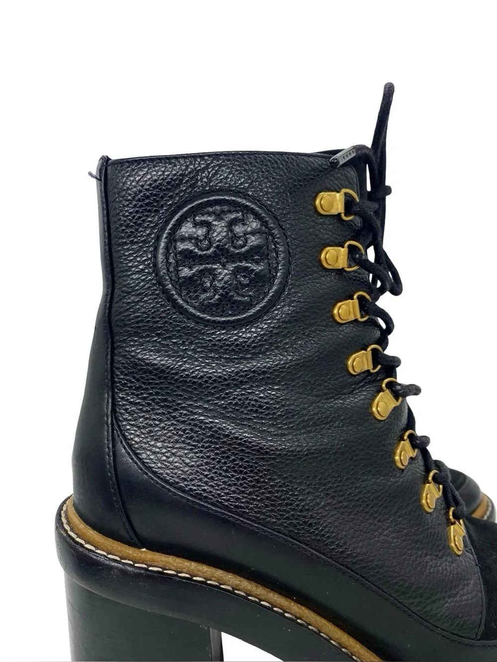 Tory Burch Womens Miller Sole Lug Sole Bootie Black Leather Combat Boots Size 9